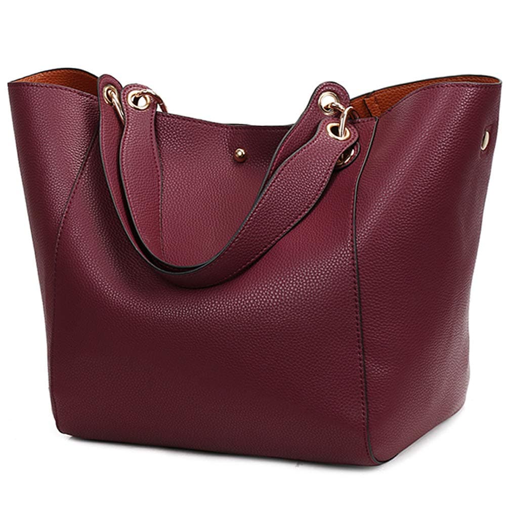 Pahajim Large Capacity Work Tote Bag for Women PU Leather Purses and Handbags Bucket Shoulder Bags Ladies Designer Travel Crossbody Purse Fuchsia