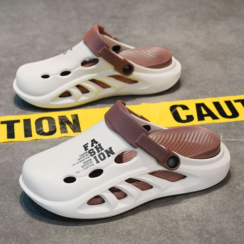 Men'S Summer Outdoor Sandals, Super Soft Thick Soles, Non-Slip Heightening Clogs For College Students, White And Green