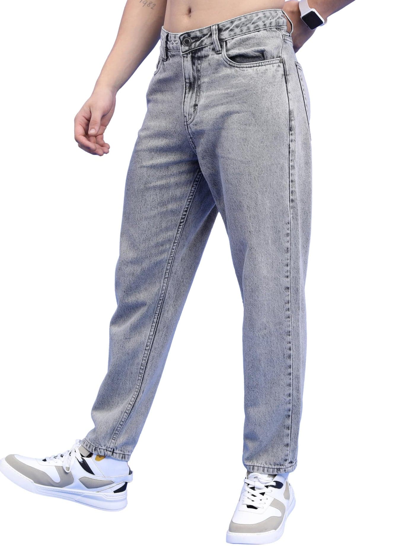 Highlander Men Grey Straight Fit Clean Look Heavy Fade Cotton Jeans