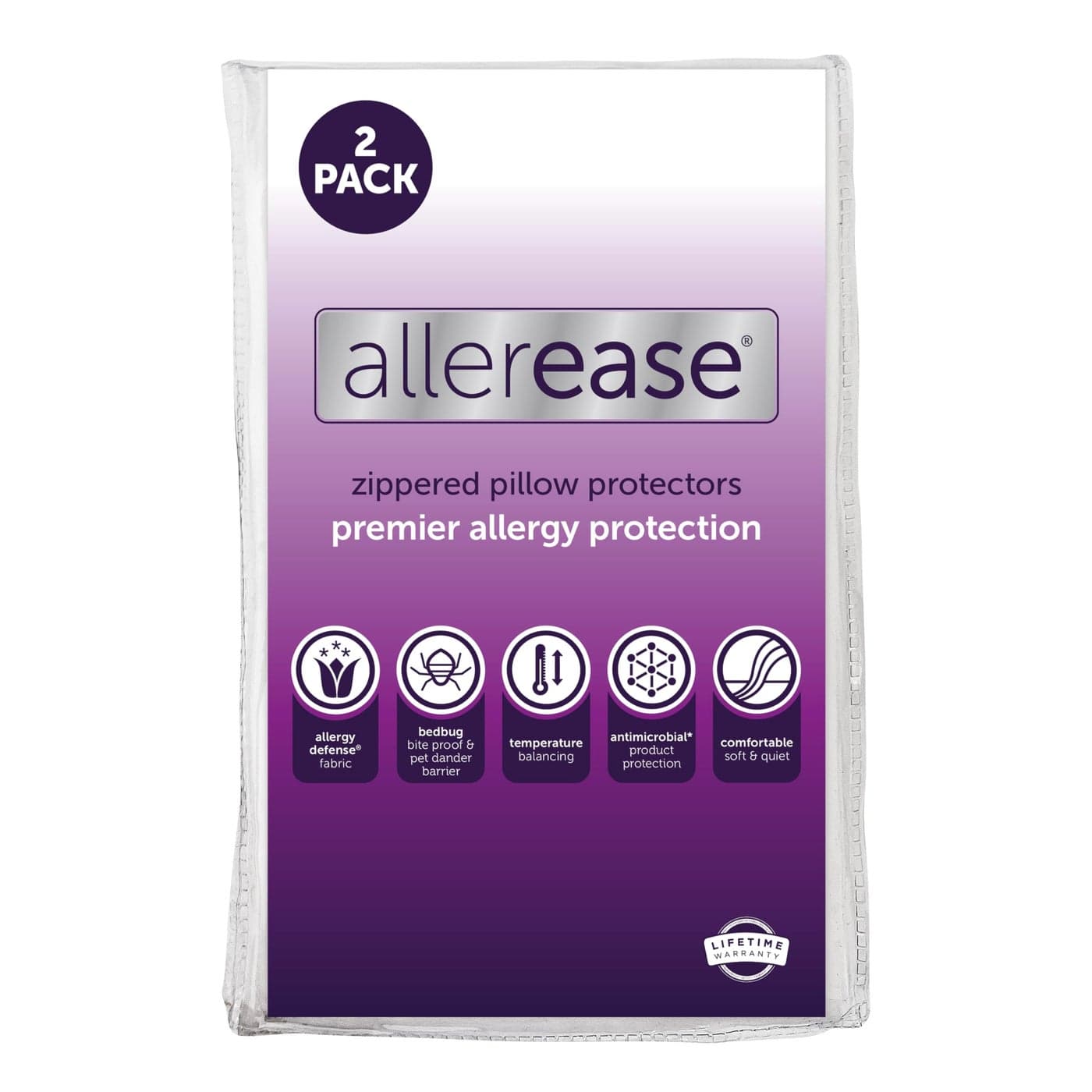 Set of 2 King AllerEase Pillow Protectors - Temperature Balancing, Allergist Recommended - Premium Breathable, Zippered Protectors