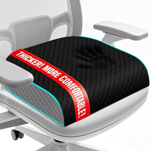 EdenDwell Seat Cushion for Office Chair, Memory Foam Chair Cushions, Car Seat Cushion for Long Sitting, Desk Chair Cushion for Pressure Relief, Non-Slip Bottom, Washable Cover, Large, Black