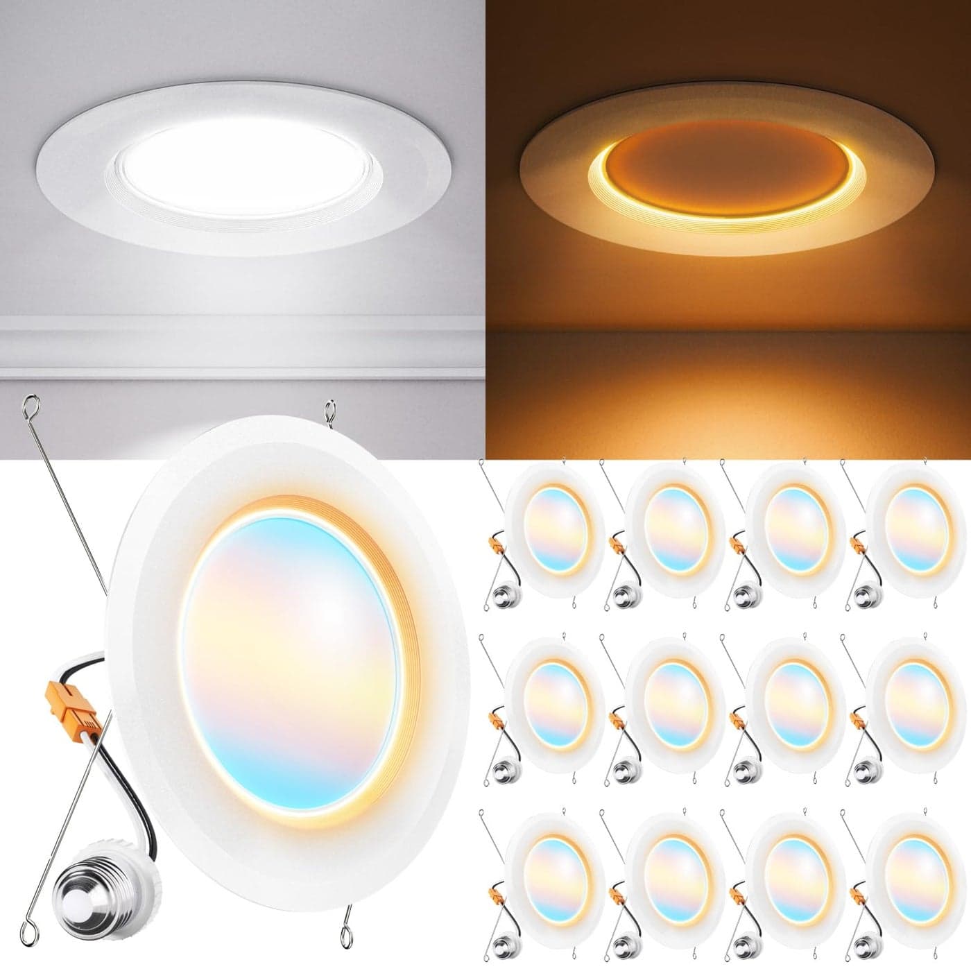 Sunco 12 Pack 6 Inch LED Recessed Lighting Retrofit with Night Light 2700K3000K4000K5000K6000K Selectable Dimmable Can Lights 12W 1000LM Damp Rated Retrofit Installation ETL