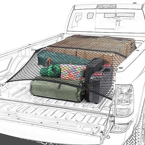 Truck Bed Net, Highly Elastic Cargo Net for Pickup Truck Bed, Stretchable Mesh Organizer for Pickup Trunk Bed, Suitable for Daily Light Loads of Trucks, 4'x4’ Stretches to 7‘x 7’