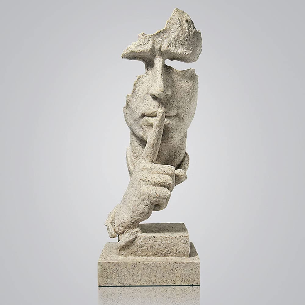 fazhongfa Thinker Statue Silence is Gold Modern Decor Creative Abstract Art Figurine Resin Sculptures Decoration Room Home Study Office for Men Desktop Ornament Sandstone