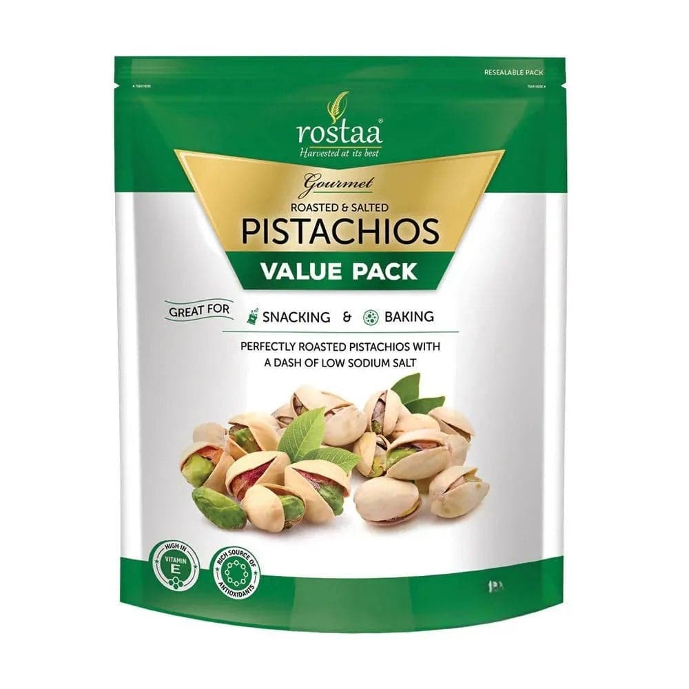 Rostaa Gourmet Roasted And Salted Pistachio Perfectly Salted With Low Sodium Salt- 170gms