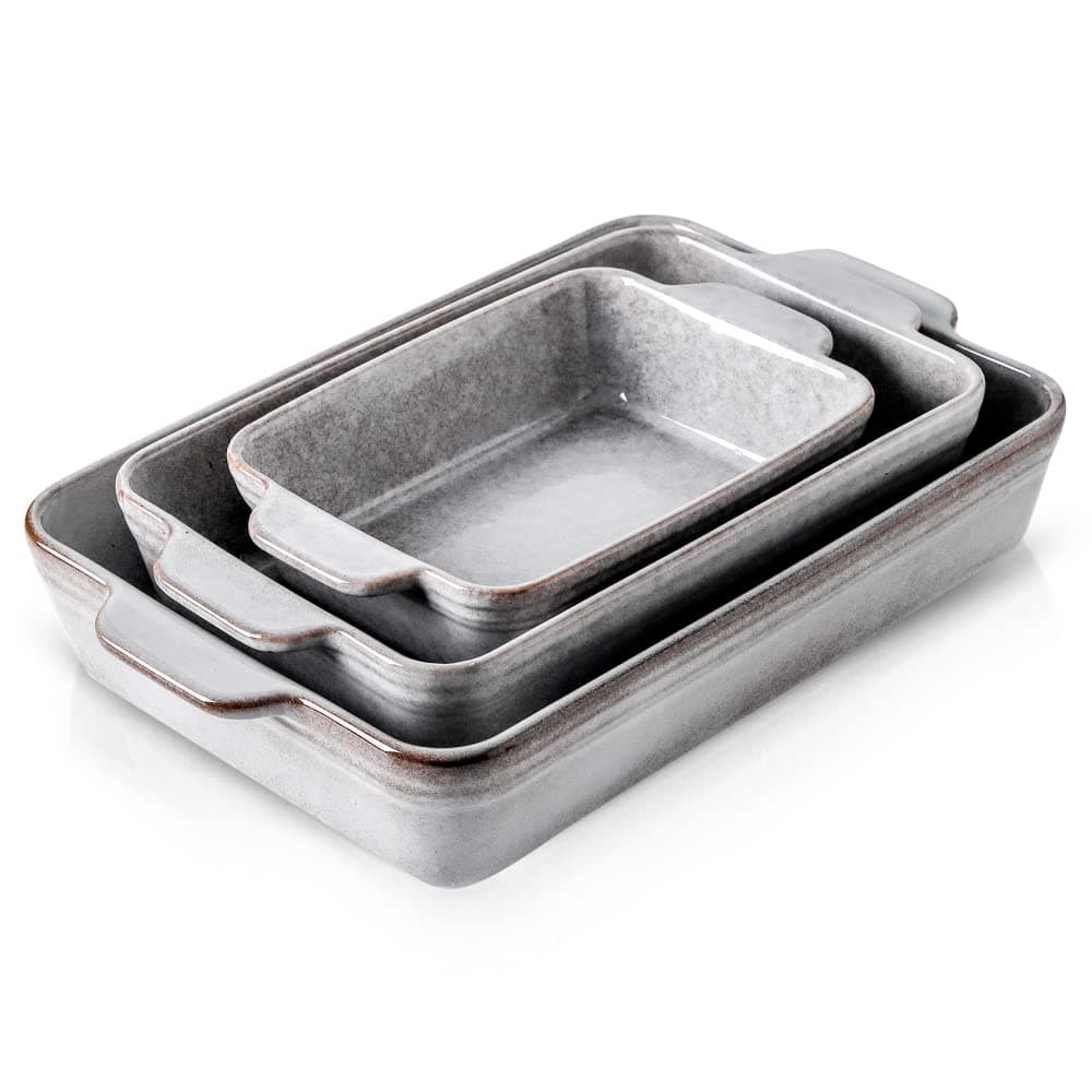 KOOV Bakeware Set Ceramic Baking Dish Set Rectangular Casserole Dish Set lasagna Pan Baking Pans Set for Cooking Cake Dinner Kitchen 9 x 13 Inches Reactive Glaze 3Piece Variable Grey