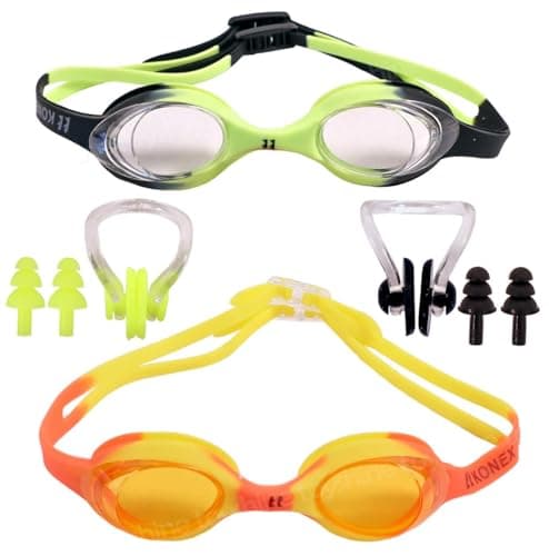 Toyshine Swimming Goggles for (Age 4-16), (Pack of 2) Leak Proof Anti-Fog UV Protection Adjustable Silicone Strap Clear Wide Vision, Color May Vary SSTP