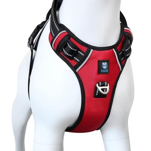 HANK Dog Harness | 3M Reflective Strap | Dog Body Vest for Medium Dogs | Soft Comfortable Padded | Anti Pull Harness for Walking, Training (Red - M (14-22Kg)