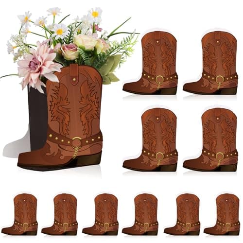 Weekgrat 16 Set Brown Western Cowboy Boots Flower Boxes Centerpiece Boot Shape Boxes Decorations Western Theme Party Cowgirl Favors for Cowboy Cowgirl Birthday Party Baby Shower Wedding Supplies