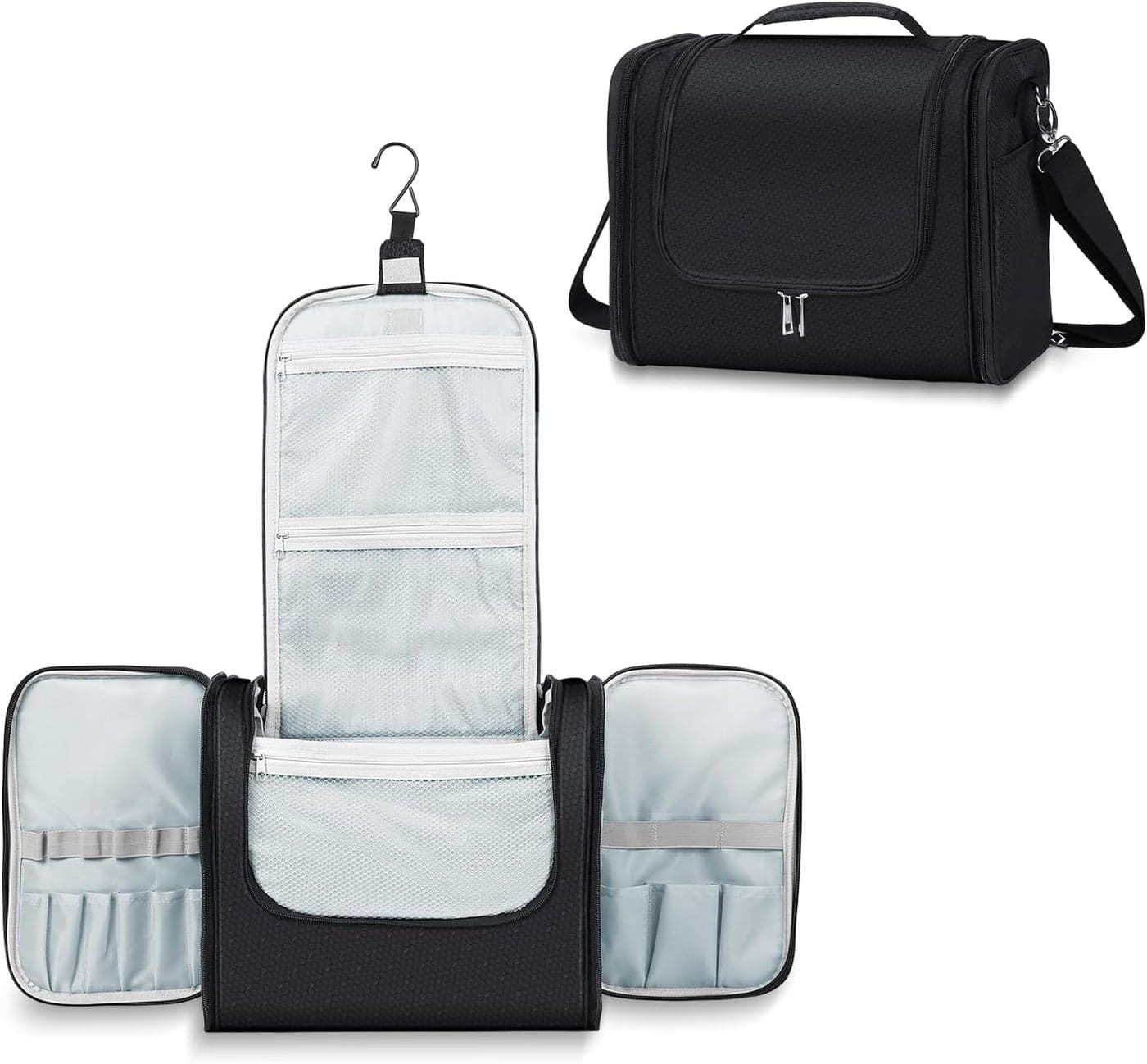 Buruis Extra Large Capacity Toiletry Bag for Women and Men, Hanging Toiletry Organizer Cosmetics Makeup Bag, Water-resistant Dopp Kit for Full Sized Toiletries, Travel Essentials (Black)