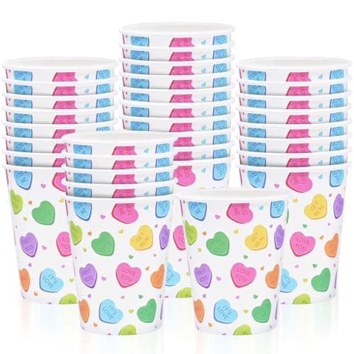 36 Pcs 9 oz Valentine’s Day Paper Cups – Colorful Candy Heart Love Message Disposable Drinking Cups for Hot and Cold Beverages, Romantic Dinners, Weddings, Anniversaries, and Valentine’s Parties