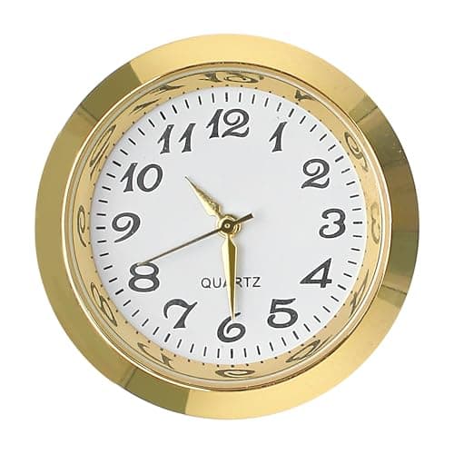 Mini Clock Insert Replacement Face, Fit 35mm (1.38") Hole Diameter, Round Inner Crystal Miniature Clock, Quartz Numeral Movement Metal Gold Tone Bezel Supplies for DIY Repair Craft Easy to Read (1PC)
