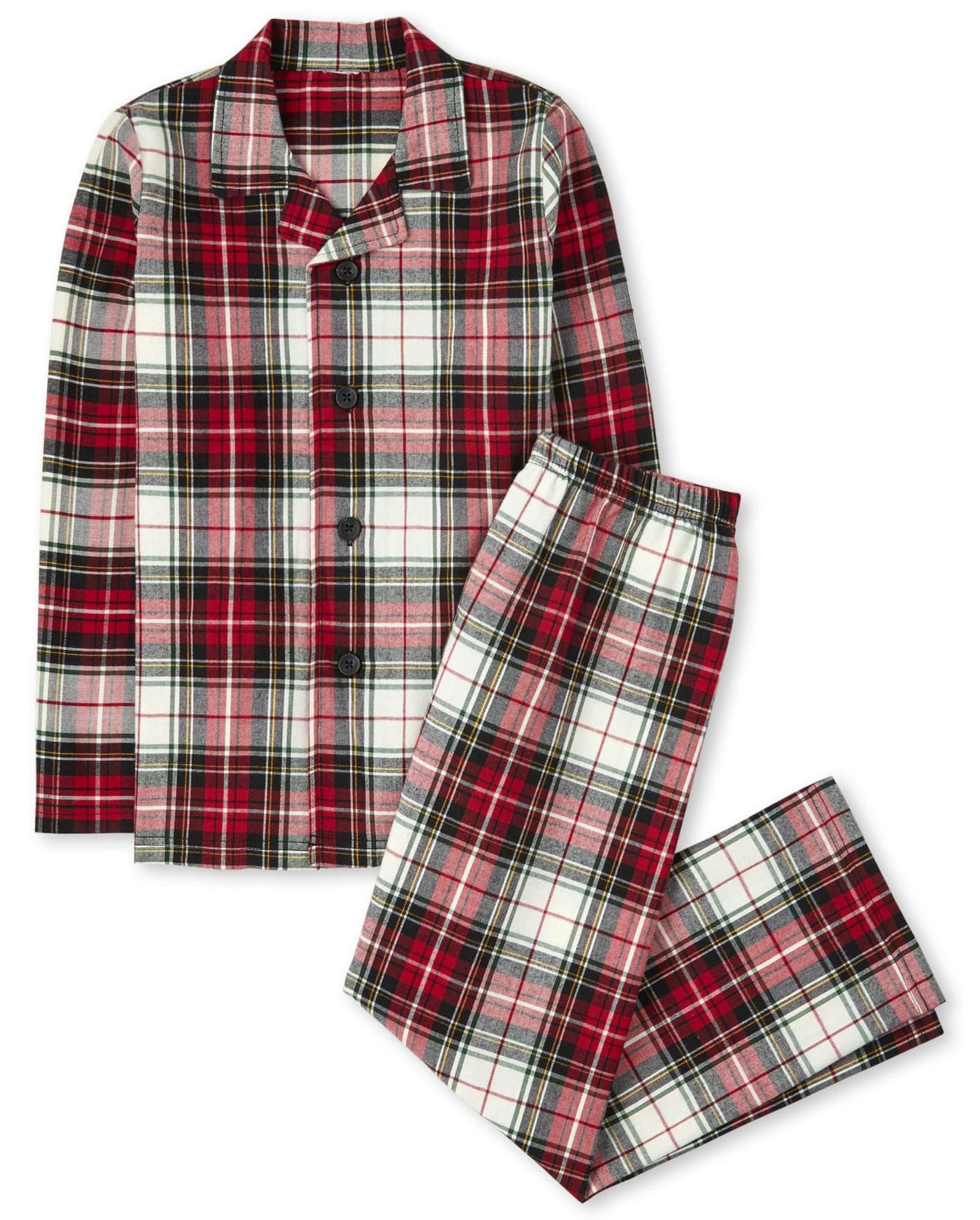 The Childrens Place Unisex Child Holiday Plaid Flannel 2 Piece Button Down Pajama Set RedWhite Plaid XXSmall US