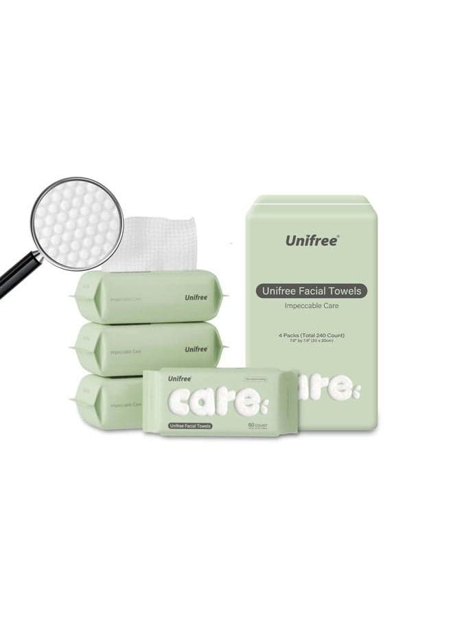 Unifree Facial Towel l Disposable Dry Wipes l 4 -pack Value Pack, 240 Count Towel,Absorbent,Reusable, Soft, Comfort Skincare