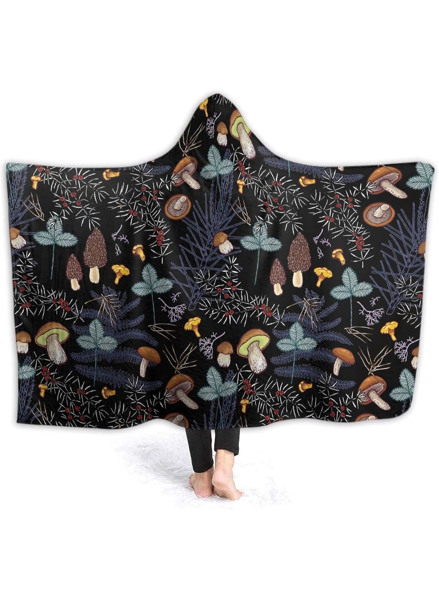 Mushroom Hooded Blanket Mushrooms Gifts for Women Soft Fleece Flannel Dark Wild Forest Mushrooms Throw Wearable Blanket All Season Plant Blankets for Bed Decorative 80"x60" for Audlt