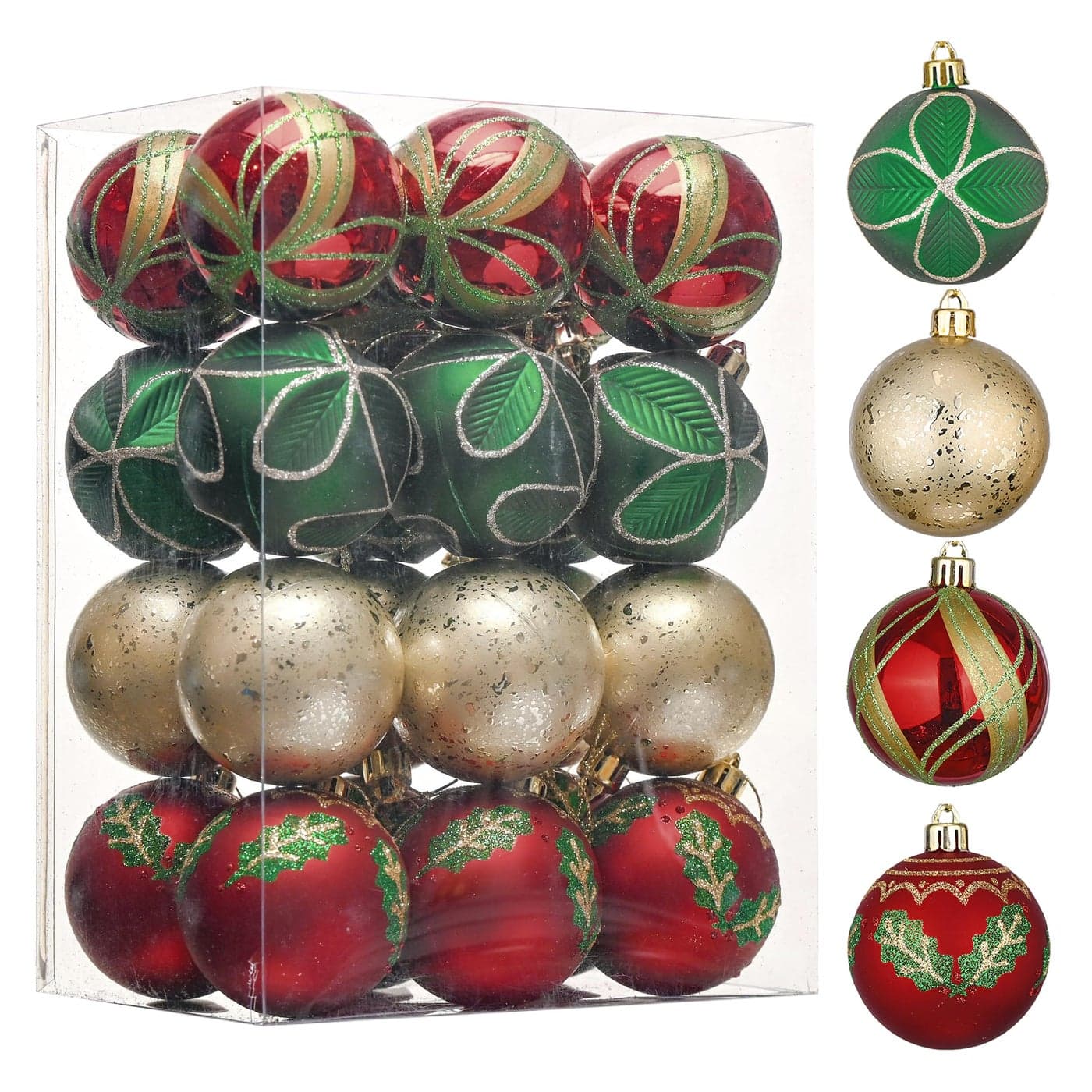 Valery Madelyn Christmas Tree Decorations Set 24ct Red Green and Gold Shatterproof Christmas Ball Ornaments Bulk 236 Inches Traditional Country Hanging Ornaments for Xmas Decor