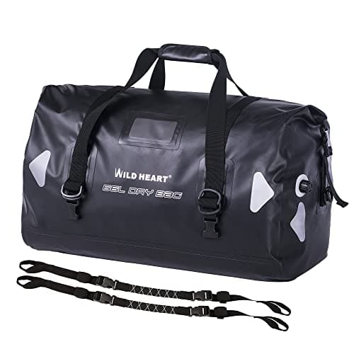WILD HEART Waterproof Motorcycle Duffel Dry Bag PVC500D Double-bottom With Rope Straps and Inner Pocket 40L 66L 100L for Kayaking, Camping, Boating,Motorcycle(66L,Black)