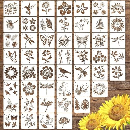 Devasya Crafts 50 PCS Flower Painting | Stencils Reusable Flower | Stencils for Painting | On Wood Rocks Canvas Fabric | Glass Pottery Size 4X4 Inch