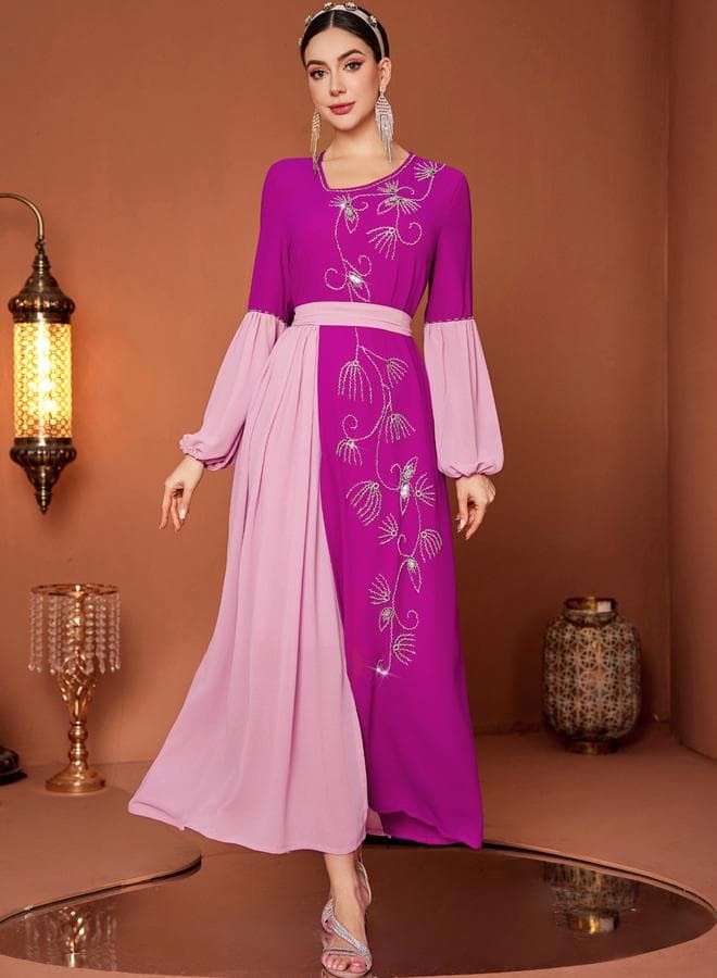 Women Purple Rhinestone Embellished Jalabiya