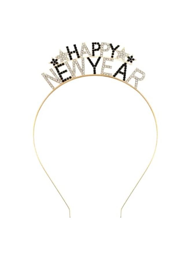 Corabsar Happy New Year Headbands for Women Rhinestone Happy New Year Headband News Years Eve Party Supplies 2026 News Years Decorations 2026 Black White