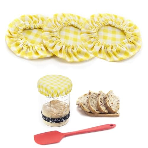 Sourdough Jar Cover Reusable Sourdough Cloth Cover 3pc Handmade Cotton Cloth Covers for Sourdough Starter Jar Sourdough Bread Baking Supplies Fit Jars Mouth from 34 Inch Yellow Plaid