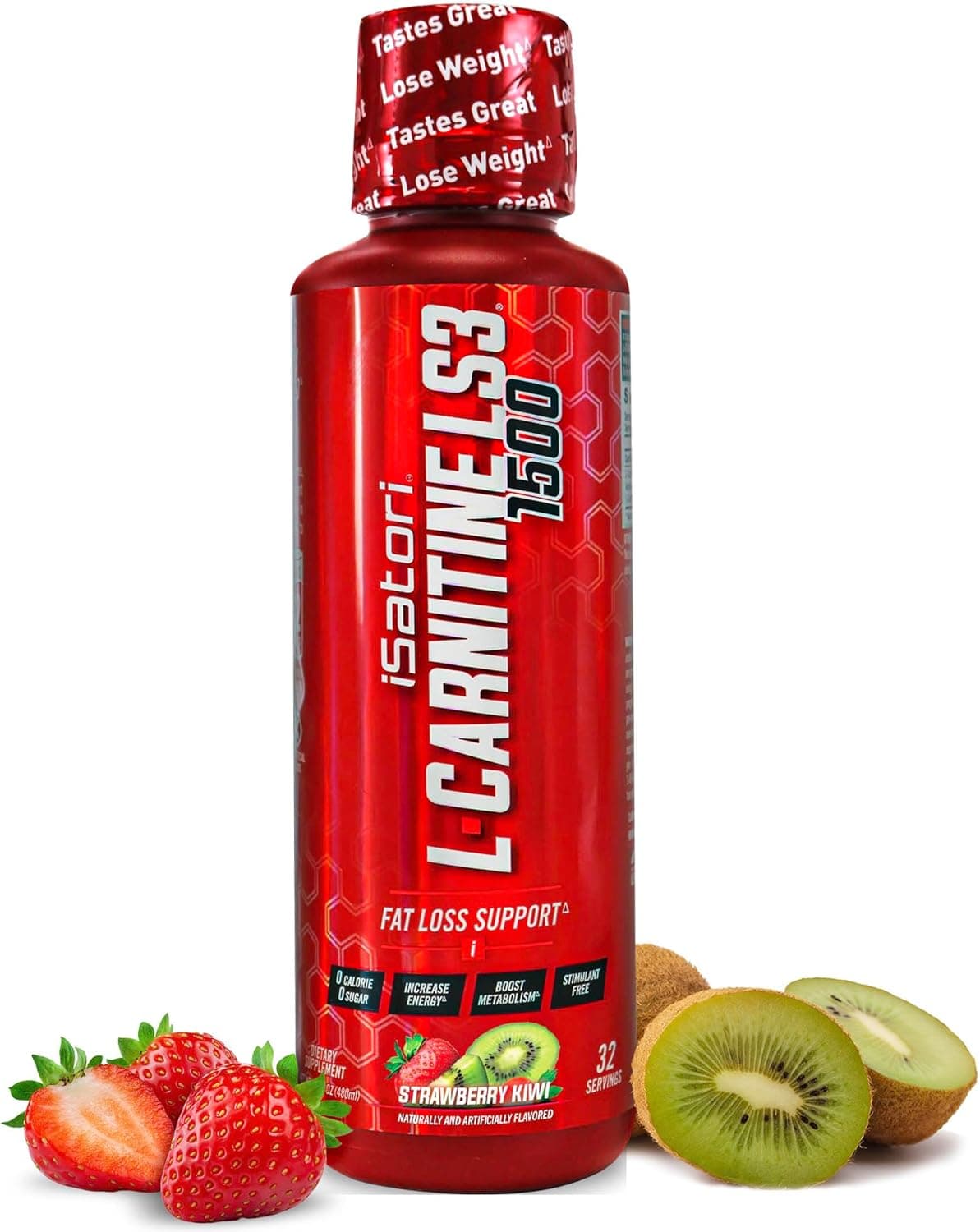iSatori LCarnitine LS3 Concentrated Liquid Metabolic Enhancer and Energy Booster Health and Fitness Keto Friendly Stimulant Free Strawberry Kiwi 1500mg 32 Servings