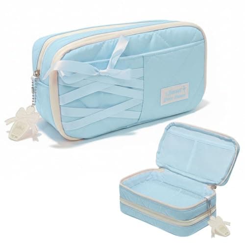 FunBlast Pencil Pouch for Girls – Aesthetic Multi-Compartment Zipper Pouch with Drawstring Pocket, Cute Kawaii Pencil Case, Stylish Stationery Pouch, Return Gift for Kids & School Use (Green2)