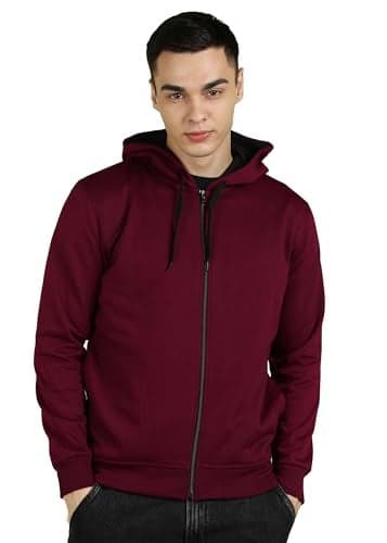 Alan Jones Clothing Men’s Solid Zipper Hooded Sweatshirt | Ribbed Hem, Lined Hood, Side Pockets, Durable Zip | Multiple Colors (Wine_4XL)