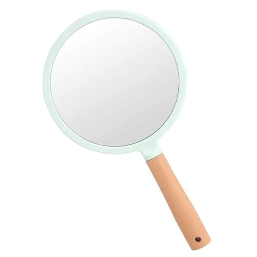 Trifecta Single-Sided Portable Travel Handheld Vanity Mirror with Hanging Hole in Handle Hand Mirror with Comfy Handle for Makeup,Small Cute Wood Hand Mirror(Round, Green Pack of 1)