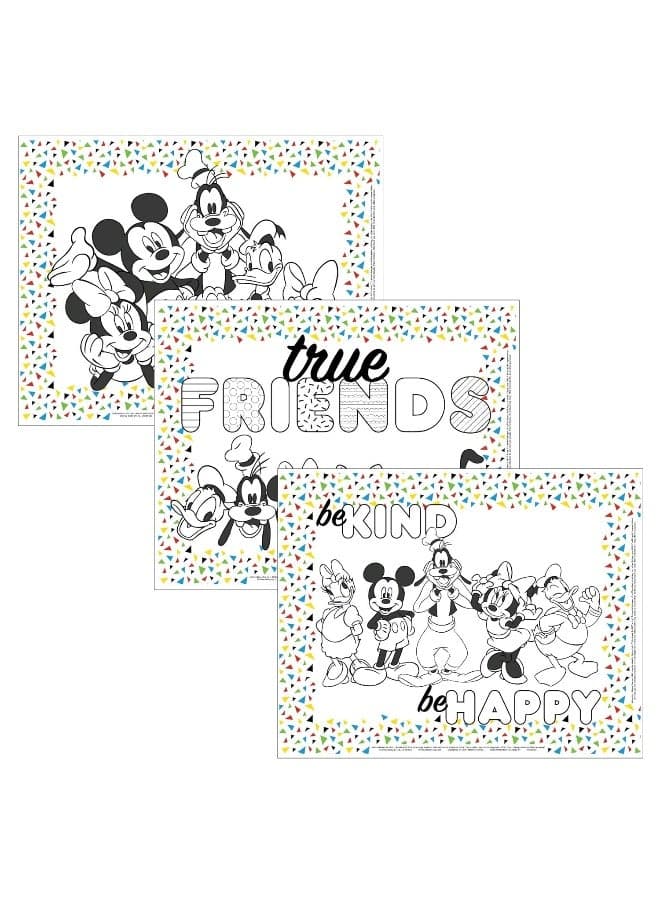 Disney Baby by J.L. Childress ColorMe Disposable Placemats - Stick on Disposable Placemats for Baby, Toddlers, & Kids, Travel Coloring Activities, Sticky Child Table Mat - 24 Pack, Mickey & Friends