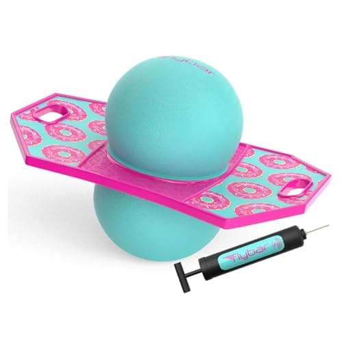 Flybar Pogo Trick Ball for Kids Trick Bounce Board for Boys and Girls Ages 6 Up to 160 lbs Includes Pump Easy to Carry Handle Durable Plastic Deck Indoor Outdoor Toy Pogo Jumper Donut