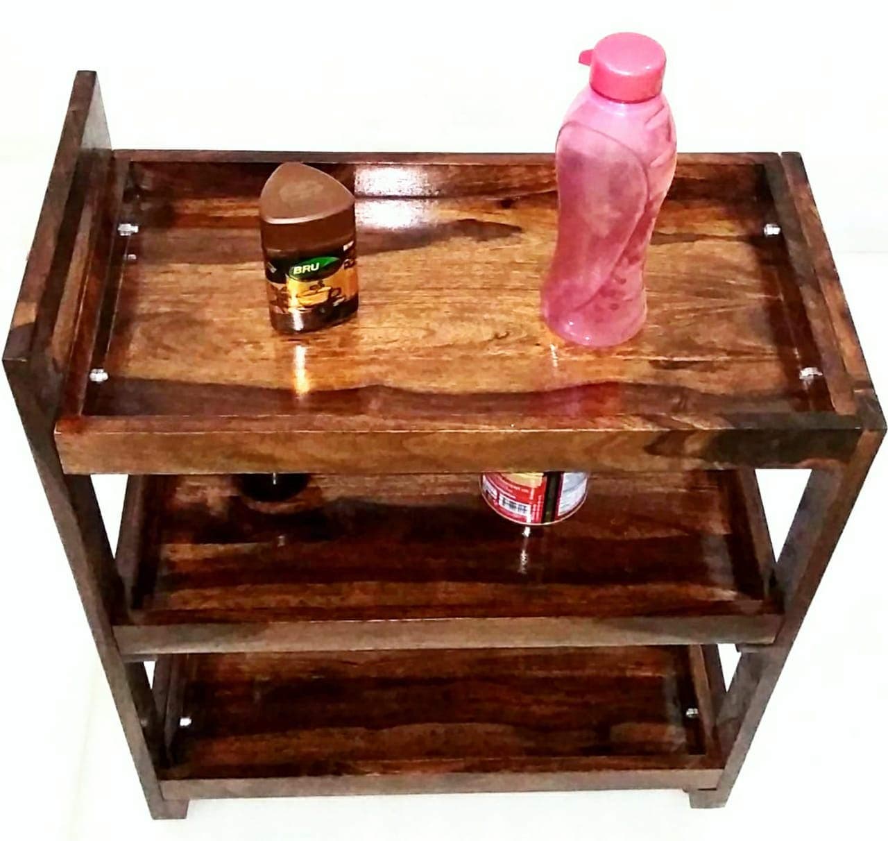 Vm Decor 3-Tier Solid Wood Rolling Bar Cart - Wine Serving, Utility, Kitchen Storage Cart, Seasoning Rack on Wheels, for Dining Room Bar Trolley (Natural)