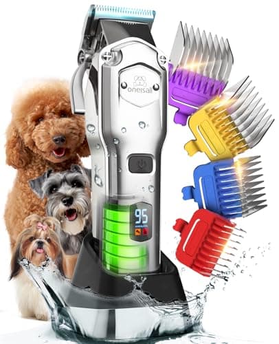 oneisall Professional Dog Grooming Clippers Cordless Rechargeable Thick Hair Clipper with Detachable Metal Combs Low Noise HeavyDuty Pet Clippers for CurlyFineWavy Hair 676pro Silver