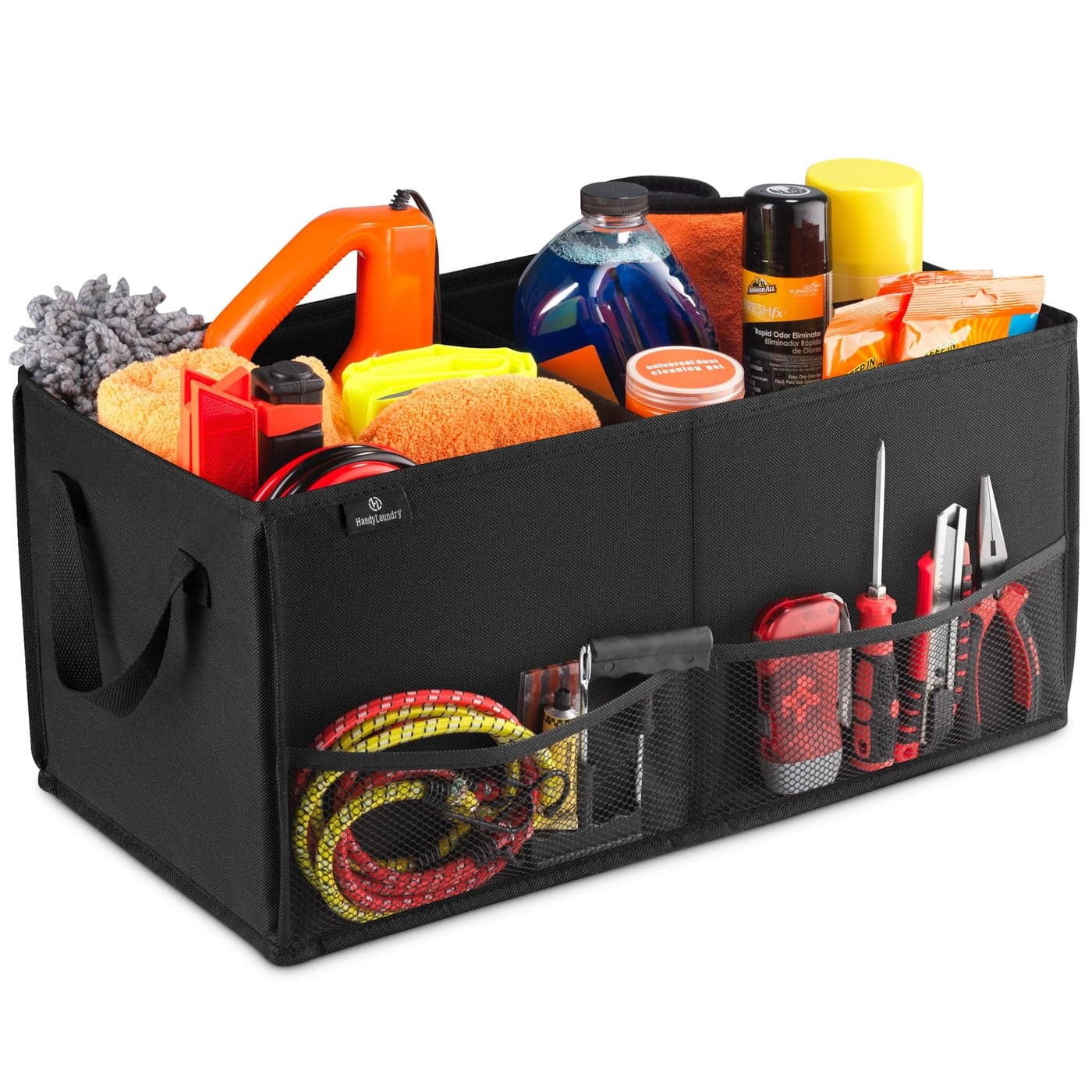 Handy Laundry FoldAway Car Trunk Organizer NonSlip Securing Fasteners 22 x 10 x 11 Inches Prevents Shifting and Rolling Black
