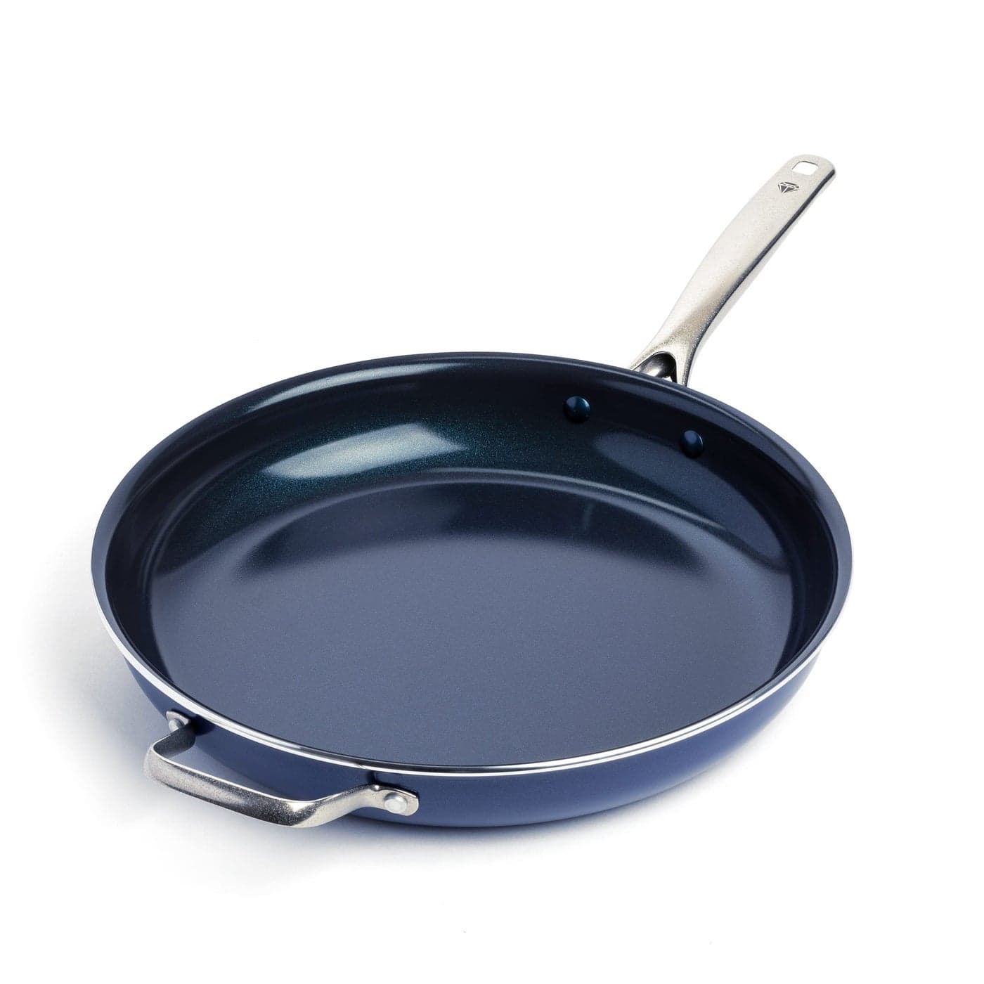 Blue Diamond 14 Nonstick Frying Pan PFAS Free Ceramic Family Pan Jumbo Pan with Helper Handle Diamond Infused Nonstick Skillet Dishwasher Oven Safe Durable Non Toxic Metal Utensil Safe Blue