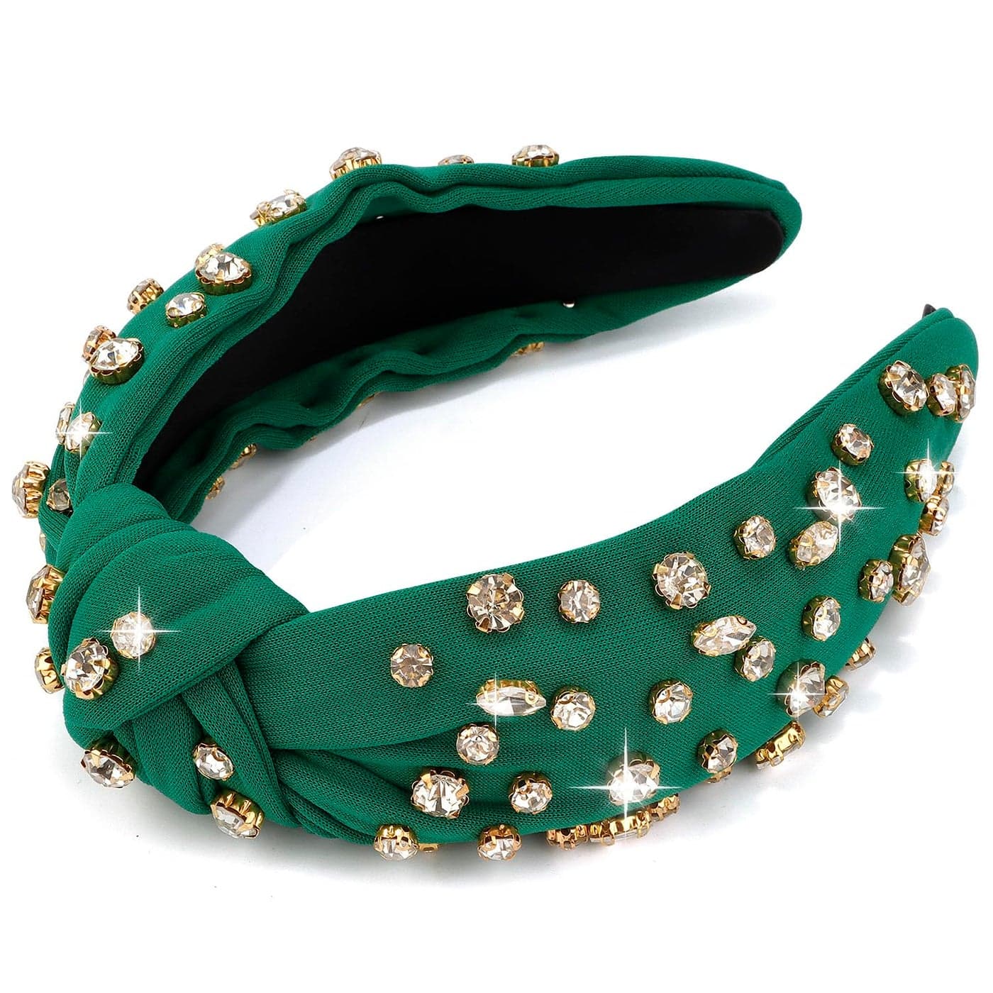Green Headband Wide Top Knot Headband with Rhinestones Crystal Jeweled Headband for Womens Hair Sparkly Embellished Headbands for Girls Gifts