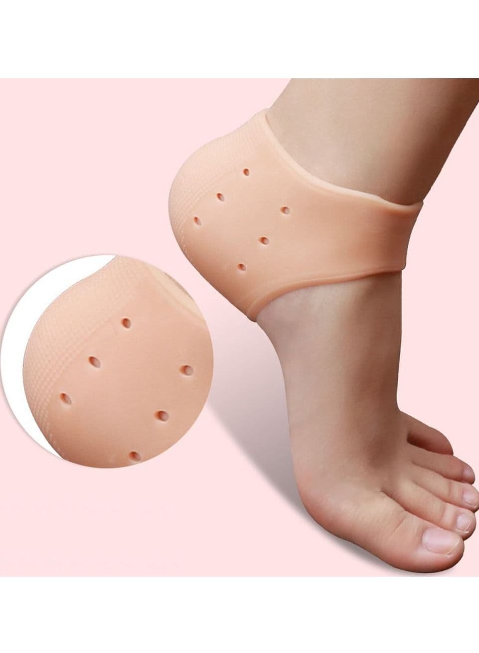 1 Pair Silicone Gel Heel Guard Support Foot Care Protectors Pain Relief for Plantar Spur Cracked Heels Beige