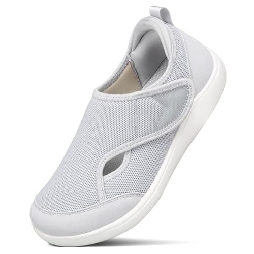 Kanlanlo Womens Wide Diabetic Shoes Adjustable Walking Shoes Wide Width Sneakers for Arthritis Edema Swollen Feet Indoor Outdoor (Grey, Adult, Women, 9, Numeric, US Footwear Size System, Wide)