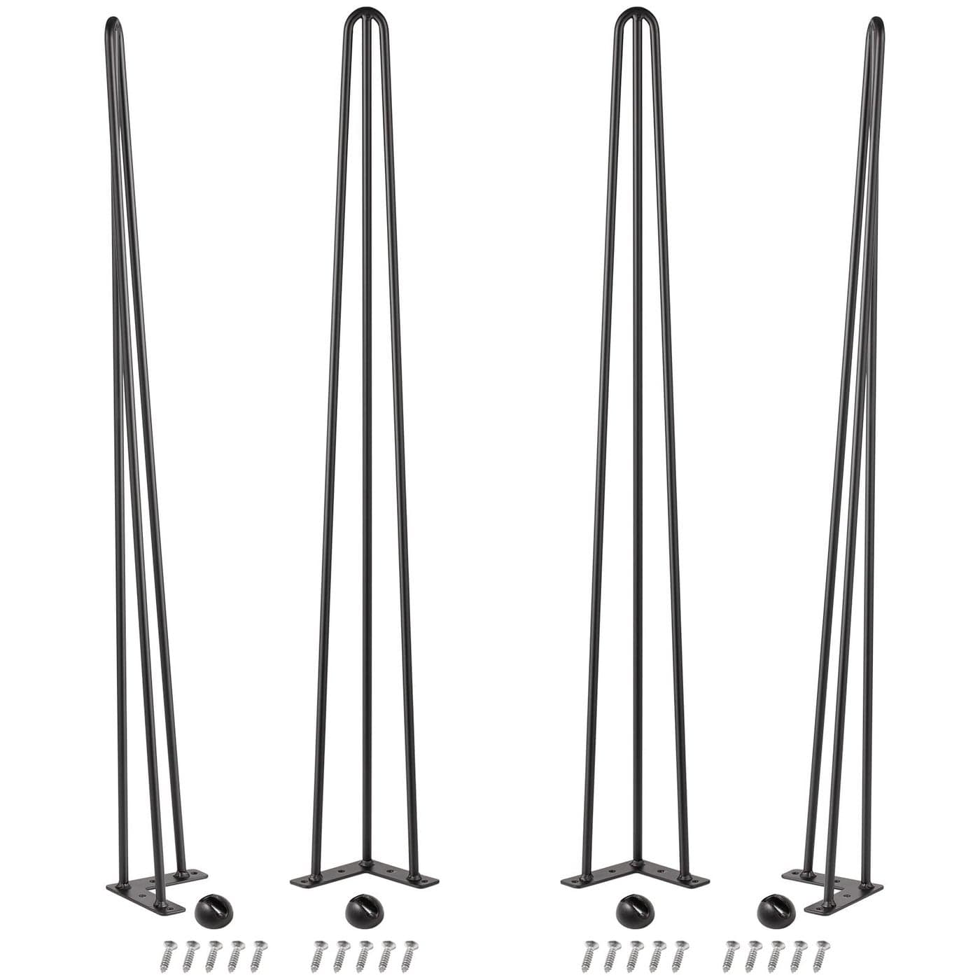 MSOBAIW 36 Inch Hairpin Table Legs Set of 4 3 Rods Heavy Duty DIY Furniture Legs for Dining Desk Counter Bar Height Table Bench 38 Diameter Satin Black Mid Century Modern Style Hair Pin Legs