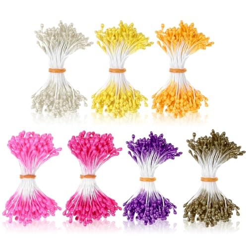 Yuomeaz 1050Pcs Flower Stamens for Crafts 3mm Stamens for Flowers Making DoubleHeads Artificial Floral Pistil for DIY Craft Wedding Party Home Scrapbook Decoration
