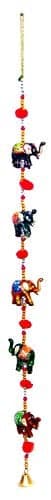 Door Hanging Decorative Five Hand Painted Elephant Stringed Together with Beads and Brass Bell Set of 2 pcs by Super India