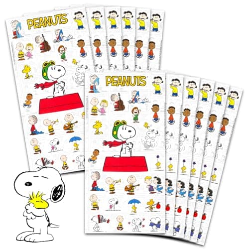 Peanuts Party Favors for Boys Girls Bundle 12 Pack Charlie Brown Sticker Sheets for Kids Birthday Party Goodie Bags Snoopy Party Supplies Set