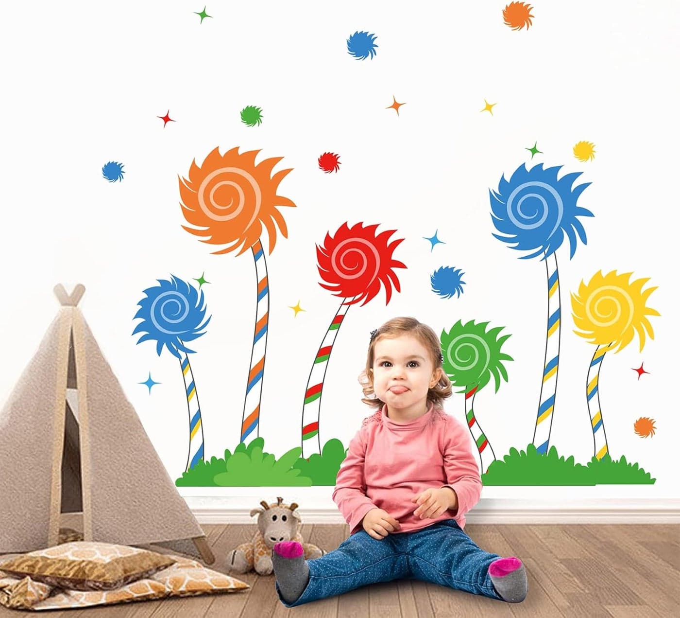 decalmile Large Colorful Tree Wall Decals Kids Wall Stickers Baby Nursery Childrens Bedroom Playroom Wall Decor