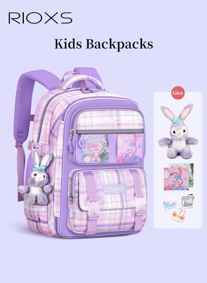 Kids Girls' School Bag, Large Capacity Lightweight Backpack with Adjustable Padded Shoulder Straps, Adorable Personalized Book Bags with Many Compartments, Waterproof Durable Big Travel Daypack for Girls 6-12 Years Old, 45x30x19cm, Purple
