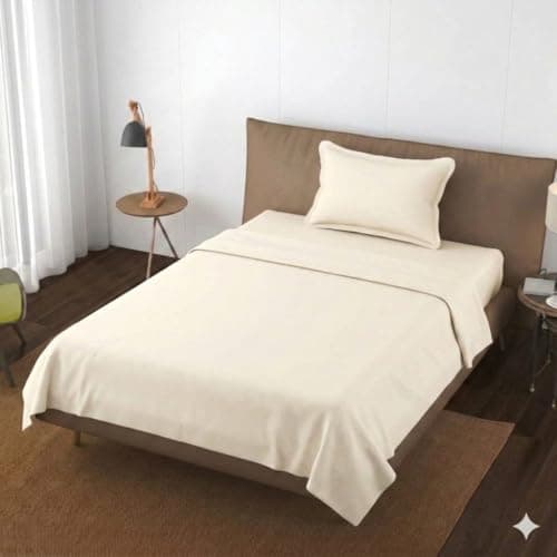 Trance Home Linen Pure 100% Cotton 400TC Plain Single Size Bedsheet with 1 Pillow Cover (54 x 90 Inch, Ivory)