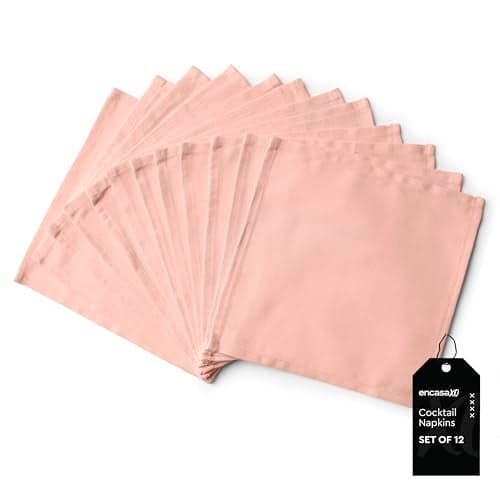 Encasa XO Dining Cocktail Napkins 12 pcs (1 Dozen) Set of Large 23x23 cm (9"x9") - Powder Pink - Absorbent Heavy Cotton Party Fabric Machine Washable for Home Restaurant Banquet & Hotel