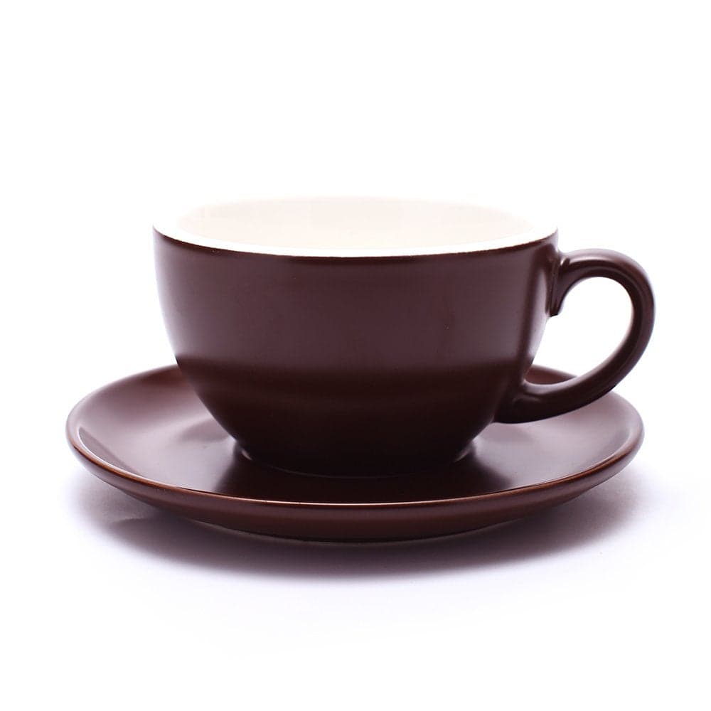 Coffeezone Double Espresso Coffee Cup and Saucer Small Cappuccino and Speciality Coffee New Bone China for Coffee Shop and Barista Matte Brown 5 oz