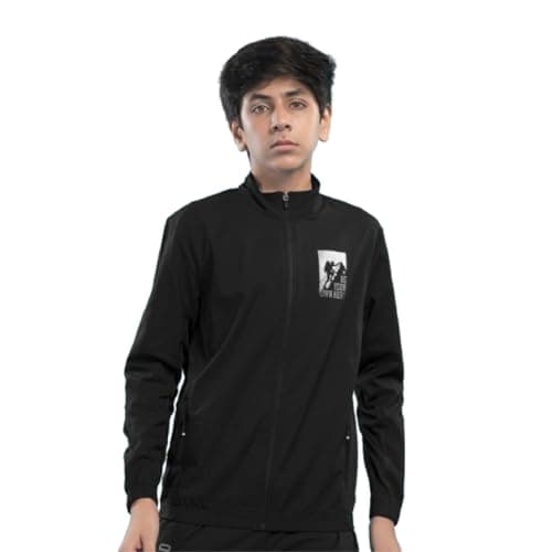 TECHNOSPORT Boy's Slim Fit Graphic Print Zipper Jacket With SPF50+, Quick Dry for Regular Use - (BJB164BLK_Black_9-10 Years)