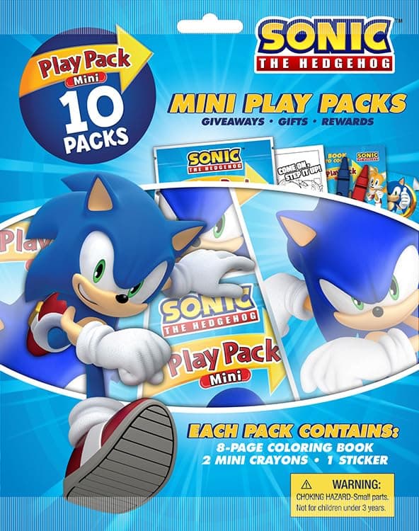 Sonic the Hedgehog Play Packs | Sonic Party Favors | Sonics Coloring Pad, 2 Mini Crayons, and a Sticker | Officially Licensed | 10-Pack Goodie Bags