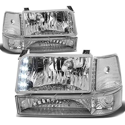 DNA MOTORING HL-OH-F15092-6P-LED-CH-CL1 Chrome Housing Headlights Compatible with 92-96 Bronco F150 F250 F350